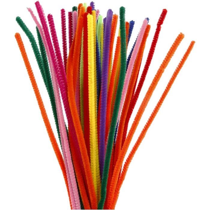 Chenille, L: 30 cm, thickness 6 mm, assorted colours, 50 asstd./ 1 pack