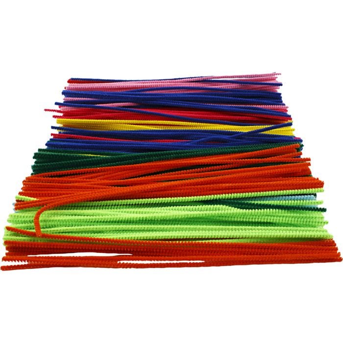 Chenille, L: 30 cm, thickness 4 mm, assorted colours, 300 asstd./ 1 pack