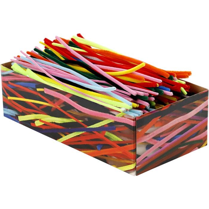 Chenille, L: 30 cm, thickness 4+6+9 mm, assorted colours, 700 asstd./ 1 pack
