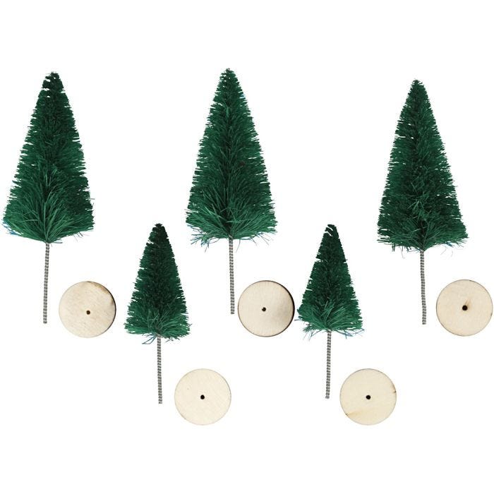 Christmas Spruce Trees, H: 40+60 mm, green, 5 pc/ 1 pack