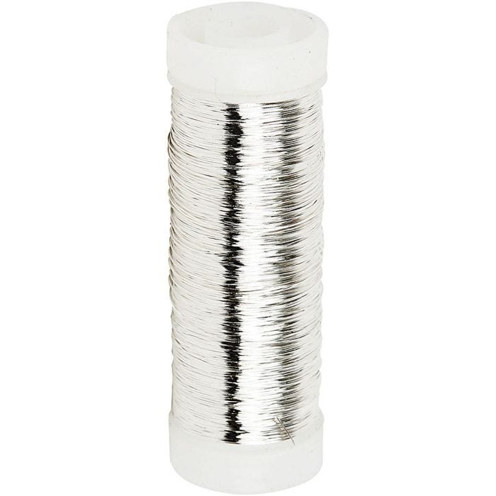 Silver-plated Wire, thickness 0,2 mm, silver-plated, 50 g, 110 m/ 1 roll