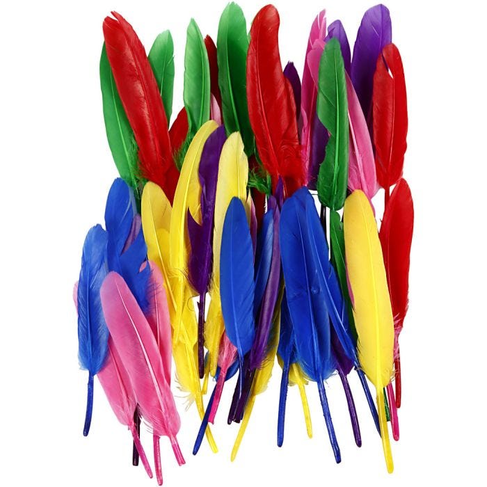 Feathers, 13 cm, assorted colours, 48pc/ 1 pack