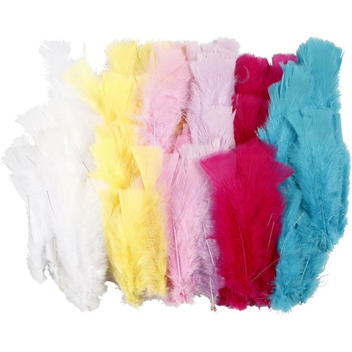 Feathers, L: 11-17 cm, assorted colours, 144 bundle/ 1 pack