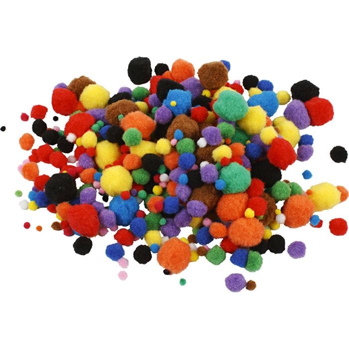 Pom poms, dia. 5-40 mm, assorted colours, 42 g/ 1 pack