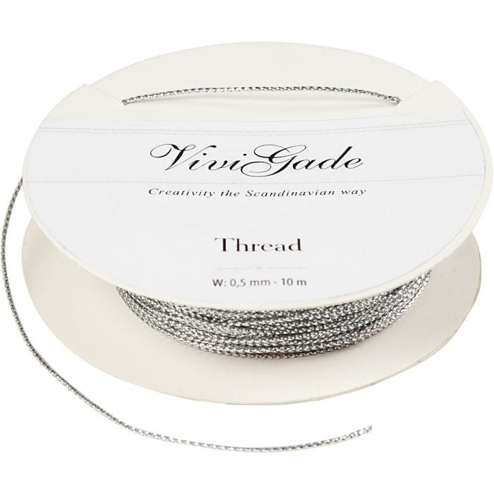 Thread, thickness 0,5 mm, silver, 10 m/ 1 roll