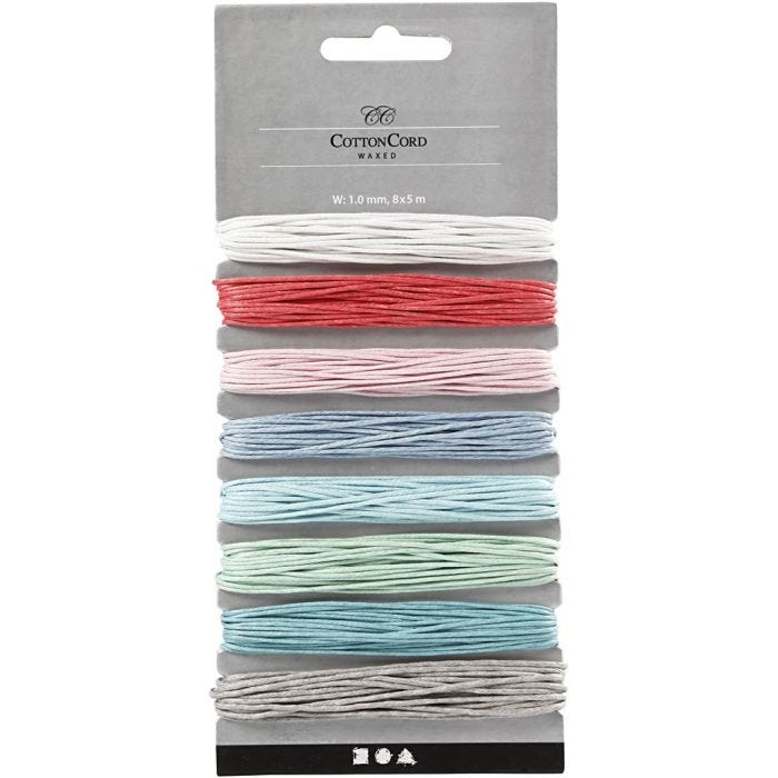Cotton cord, thickness 1 mm, pastel colours, 8x5 m/ 1 pack