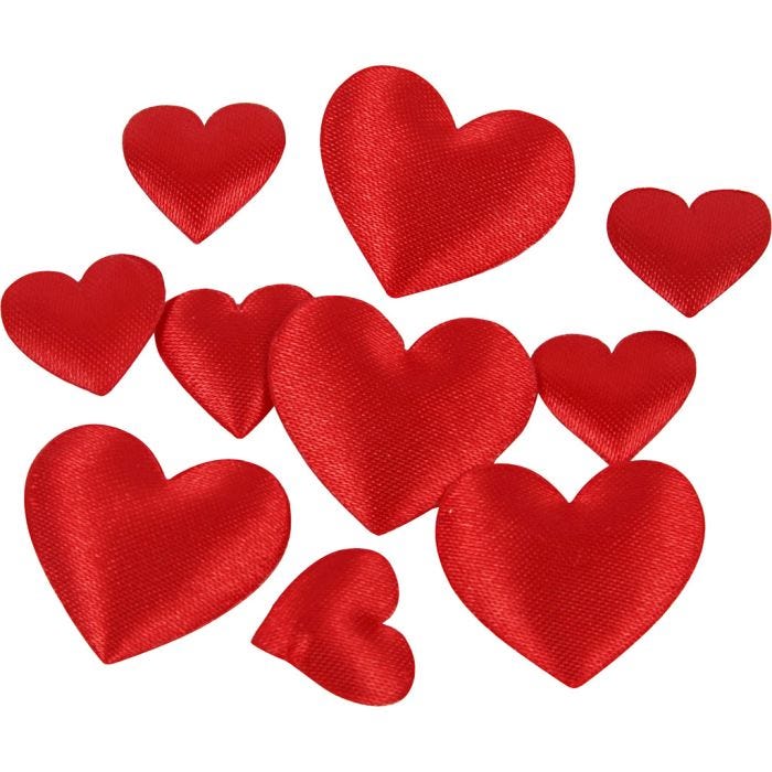 Satin Hearts, size 10+20 mm, thickness 1-2 mm, red, 70 pc/ 1 pack