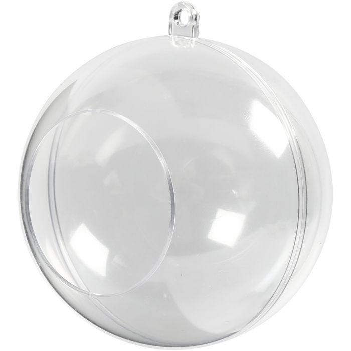 Two-piece open acrylic bauble, dia. 8 cm, hole size 4,5 cm, 5 pc/ 1 pack