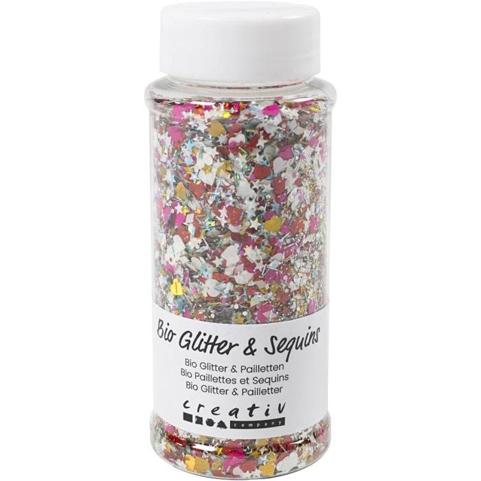 Biodegradable Sparkles & Sequins, assorted colours, 140 ml/ 1 tub