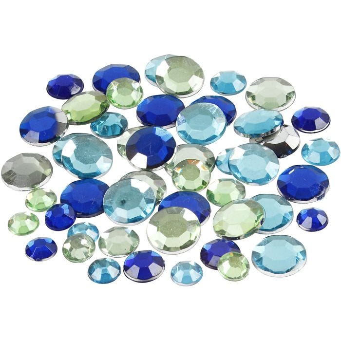 Rhinestones, round, 6+9+12 mm, blue/green harmony, 360pc/ 1 pack