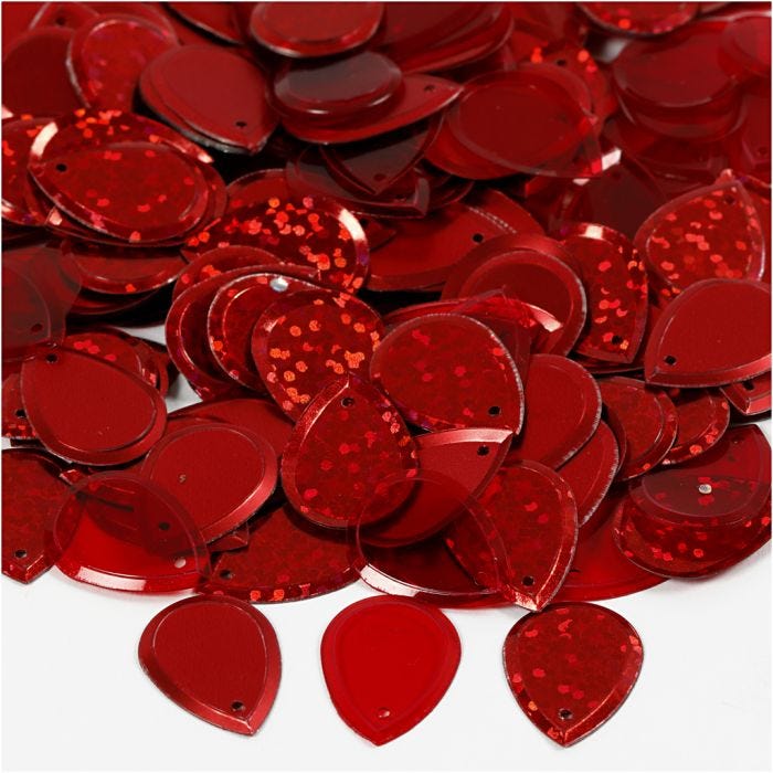 Sequins, raindrop, size 14x19 mm, red, 50 g/ 1 pack