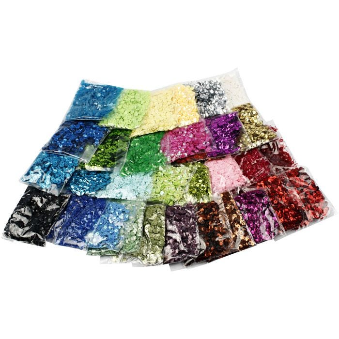 Sequins, 6 mm, 32x25g/ 1 pack
