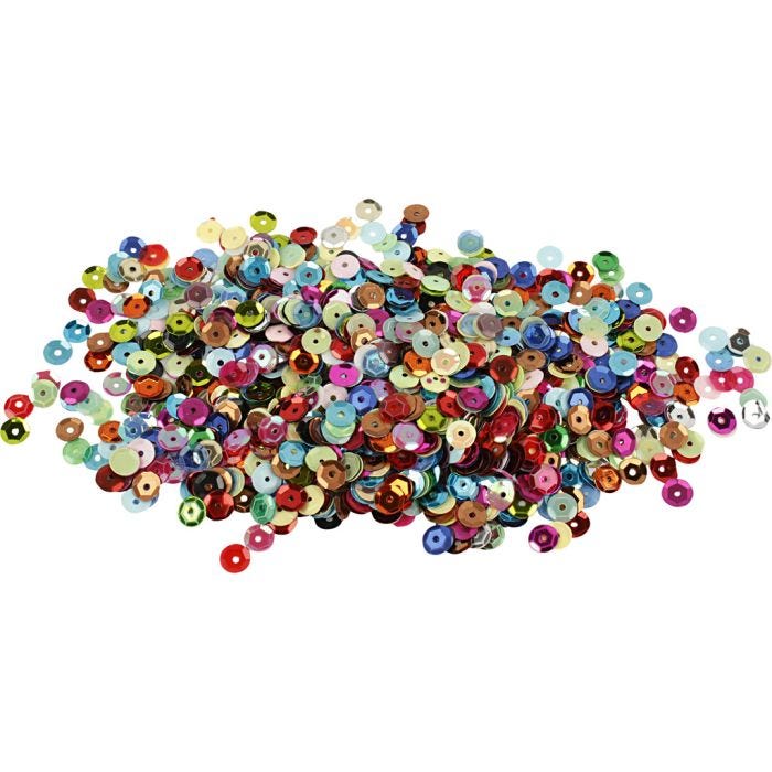 Sequins, round, 6 mm, 100g/ 1 pack
