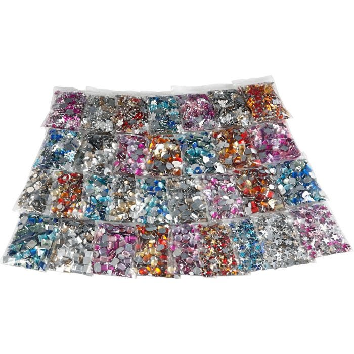 Rhinestones, 6-16 mm, assorted colours, 32 pack/ 1 pack