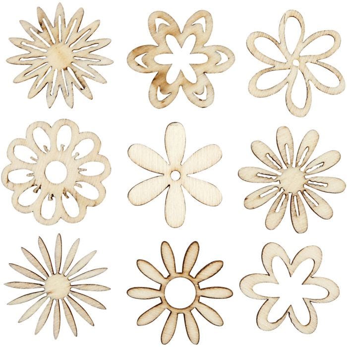 Wooden decorations, flowers, size 28 mm, 45pc/ 1 pack