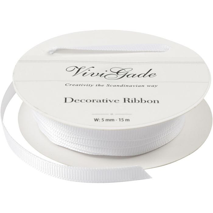 Decoration Ribbon, W: 6 mm, white, 15 m/ 1 roll