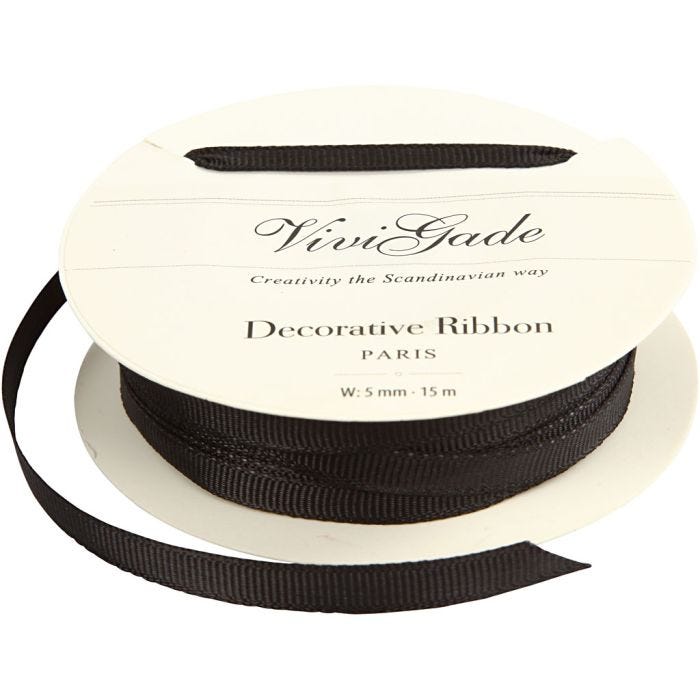 Decoration Ribbon, W: 6 mm, black, 15m/ 1 roll