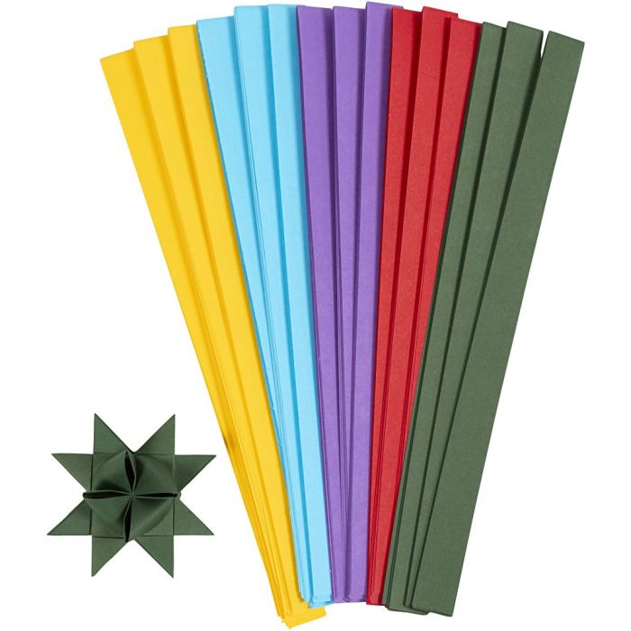 Paper Star Strips, L: 45 cm, dia. 6,5 cm, W: 15 mm, assorted colours, 500 pc/ 1 pack