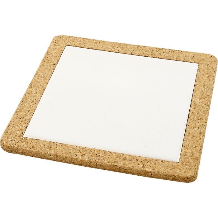 Trivet with cork frame, size 19x19x1,1 cm, white, 10pc/ 1 pack