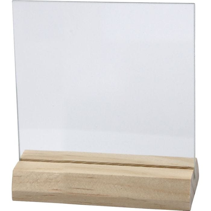 Glass Plate with Wooden Holder, size 7,5x7,5 cm, thickness 28 mm, 10set/ 1 pack