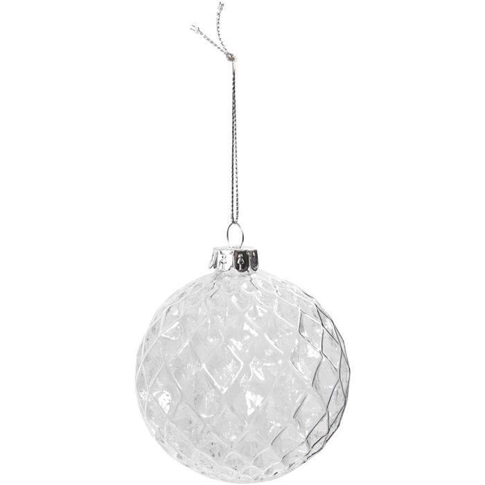 Faceted glass bauble, dia. 7,8 cm, transparent, 4pc/ 1 pack