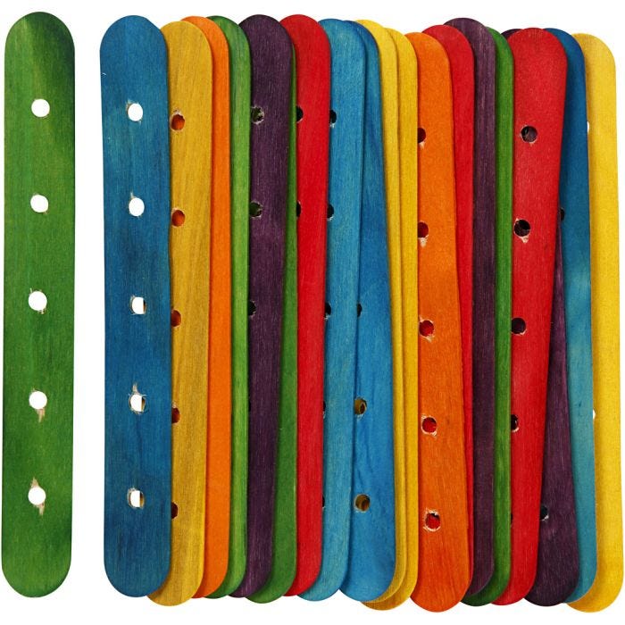 Construction sticks, L: 15 cm, W: 1,8 cm, hole size 4 mm, assorted colours, 20 asstd./ 1 pack