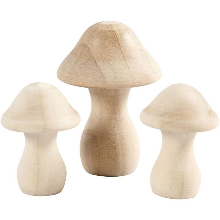 Wooden Mushrooms, dia. 3,3+4,5 cm, size 4,5+6,5 cm, 3 pc/ 1 pack