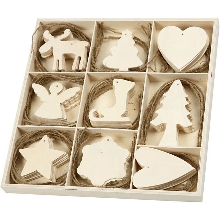 Wooden Ornament, christmas, size 7-8 cm, 72pc/ 1 pack