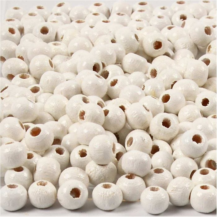 Wooden Beads, dia. 5 mm, hole size 1,5 mm, white, 6 g/ 1 pack