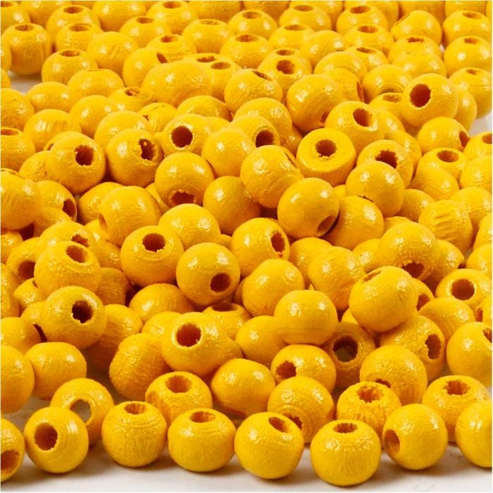 Wooden Beads, dia. 5 mm, hole size 1,5 mm, yellow, 6 g/ 1 pack
