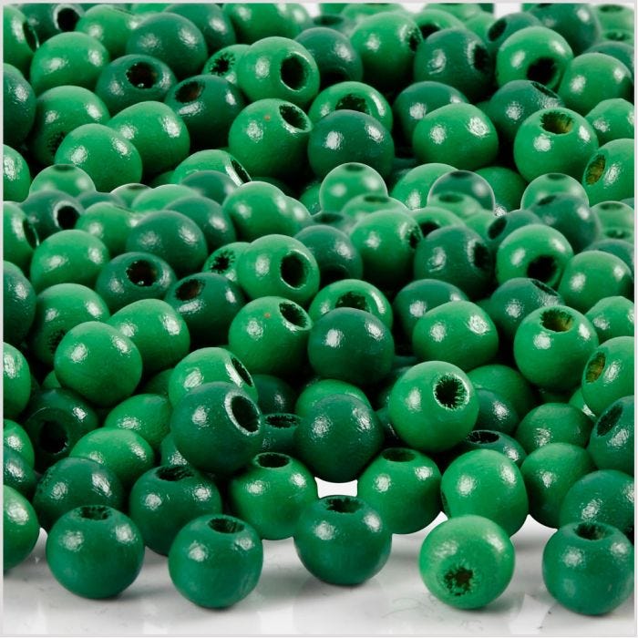 Wooden Beads, dia. 5 mm, hole size 1,5 mm, green, 6 g/ 1 pack