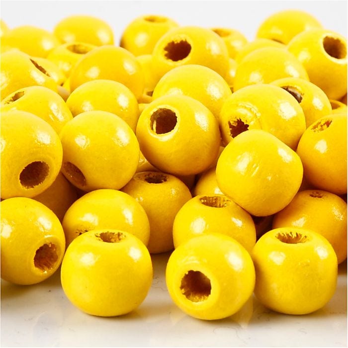 Wooden Beads, dia. 12 mm, hole size 3 mm, yellow, 22 g/ 1 pack