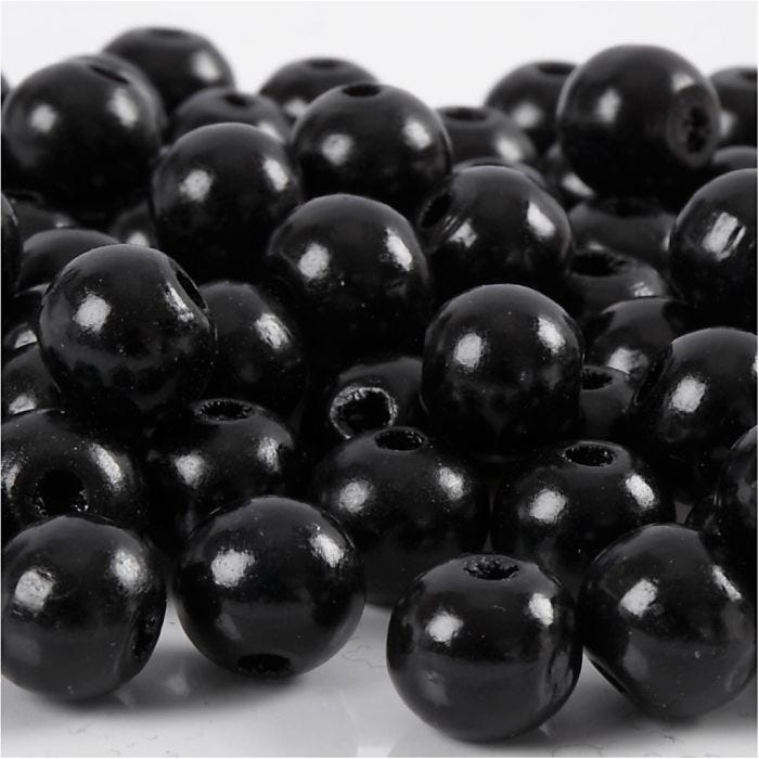 Wooden Beads, dia. 12 mm, hole size 3 mm, black, 22 g/ 1 pack