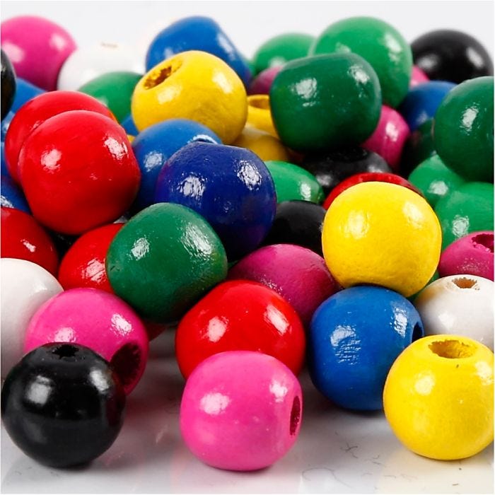 Wooden Beads Mix, dia. 12 mm, hole size 3 mm, assorted colours, 22 g/ 1 pack
