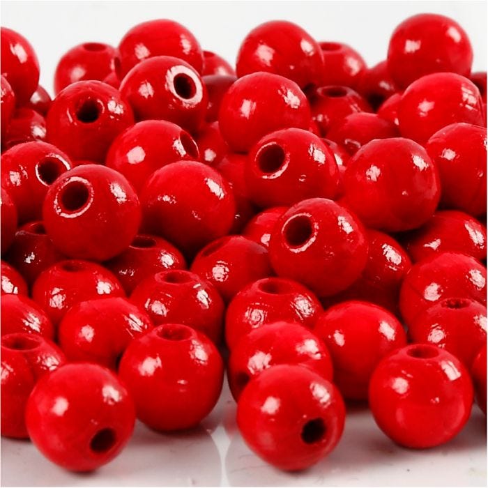 Wooden Beads, dia. 8 mm, hole size 2 mm, red, 15 g/ 1 pack
