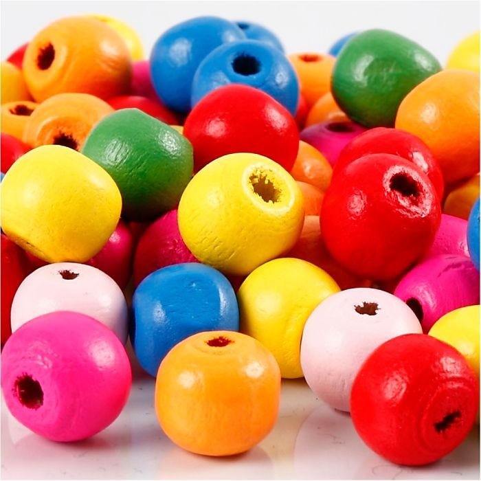Wooden Beads, dia. 10 mm, hole size 2,5-3 mm, assorted colours, 22 g/ 1 pack