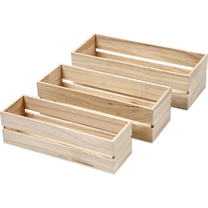 Wood Boxes, H: 6,5+7+7,5 cm, L: 22+23,5+25 cm, W: 7+8,5+10 cm, 3 pc/ 1 set