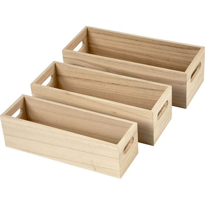 Wooden Storage Boxes, 6,5-7,5 cm, 22+23,5+25 cm, 6,5+7,5+8,5 cm, 3pc/ 1 set