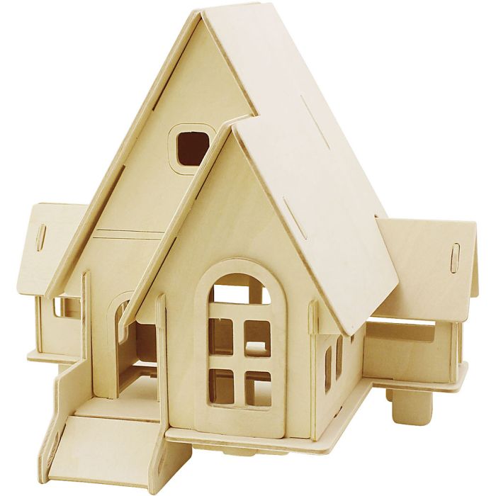 3D Wooden Construction Kit, House with ramp, size 22,5x17,5x20,5, 1 pc