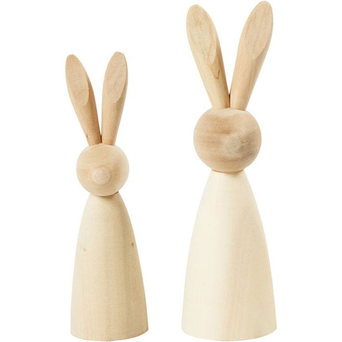 Wooden Rabbits, H: 12+14 cm, D. 3,5+4 cm, 2 pc/ 1 pack