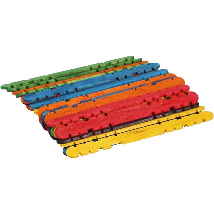 Construction sticks, L: 11,4 cm, W: 10 mm, assorted colours, 30 pc/ 1 pack