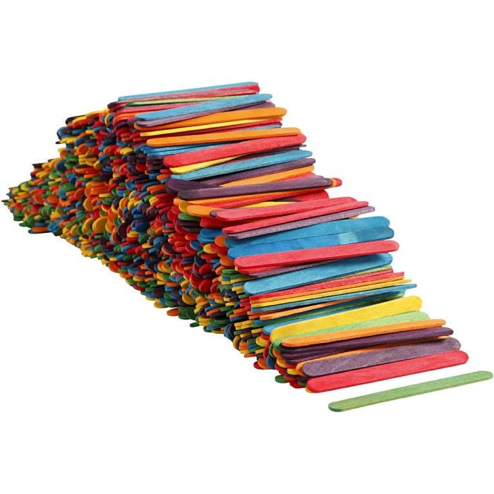 Wood Sticks, 11,4 cm, 10 mm, assorted colours, 1000pc/ 1 pack