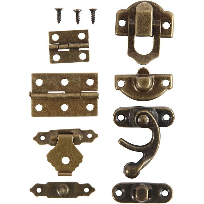 Mini Fittings, size 16x19-19x29,5 mm, antique gold, 15 set/ 1 pack