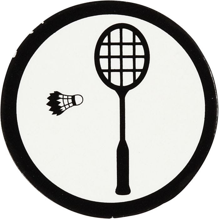 Cardboard Emblem, badminton racket, 25 mm, white/black, 20pc/ 1 pack