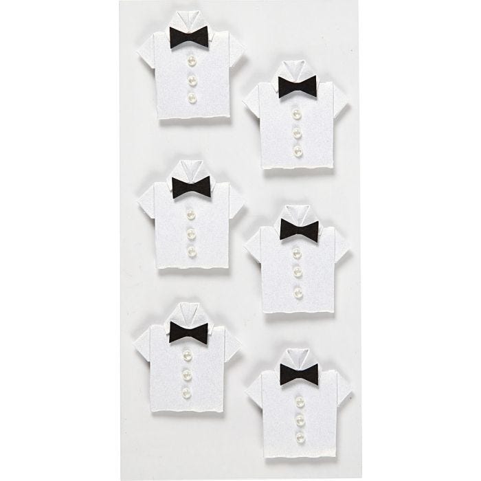 Stickers, shirt, 33x35 mm, white, 6pc/ 1 pack