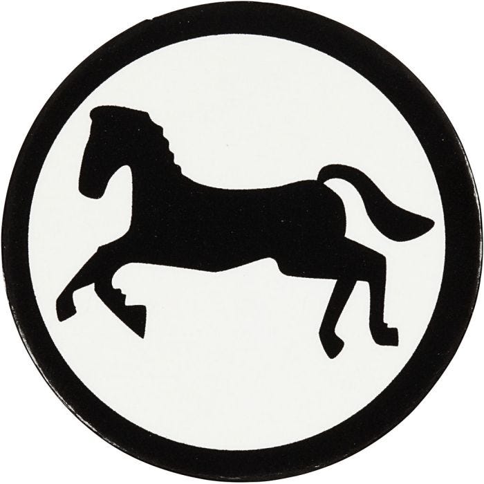 Cardboard Emblem, horse, dia. 25 mm, white/black, 20pc/ 1 pack