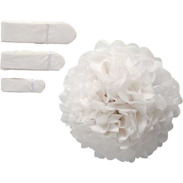 Tissue Pompons, dia. 20+24+30 cm, 14 g, white, 3pc/ 1 pack