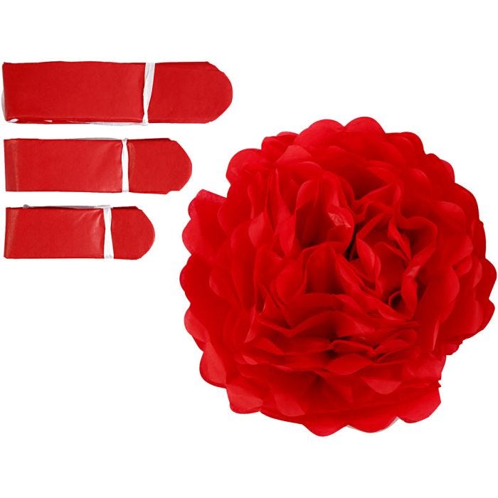 Tissue Pompons, dia. 20+24+30 cm, 16 g, red, 3pc/ 1 pack