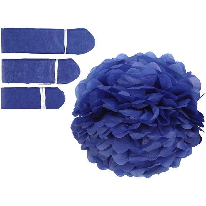 Tissue Pompons, dia. 20+24+30 cm, 16 g, dark blue, 3pc/ 1 pack