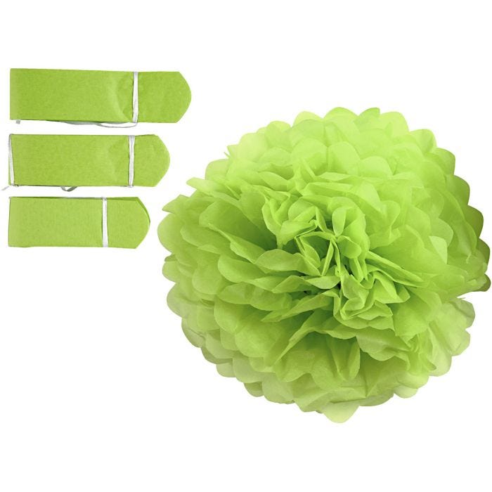 Tissue Pompons, dia. 20+24+30 cm, 16 g, lime green, 3 pc/ 1 pack